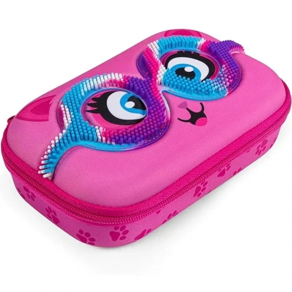 Zipit Sensory Pencil Box Kids OS Pink New Hard Shell Fidget Storage Case Cat Paw